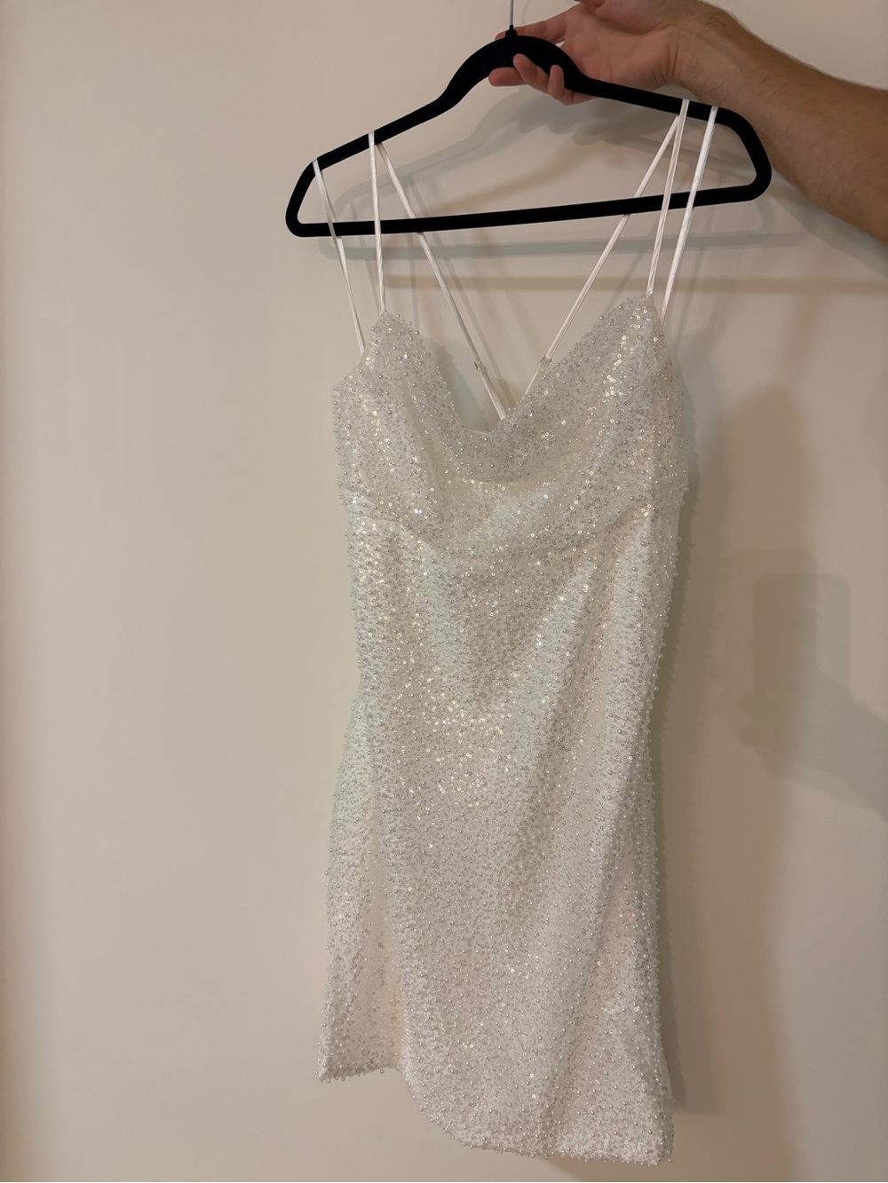 Hello Molly White Sequin Cowl Neck Slip Dress